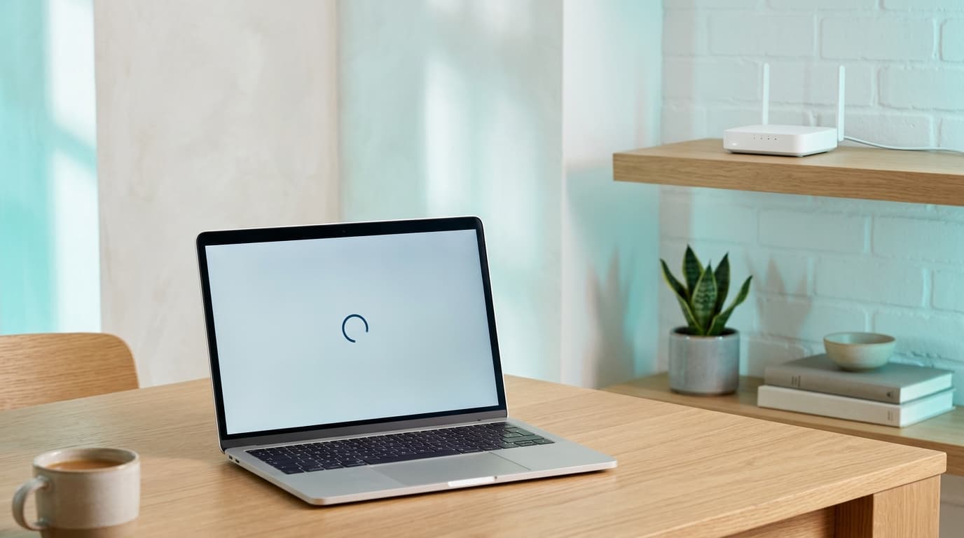 Ordinateur portable relié en Ethernet à une box pour vérifier une connexion coupée